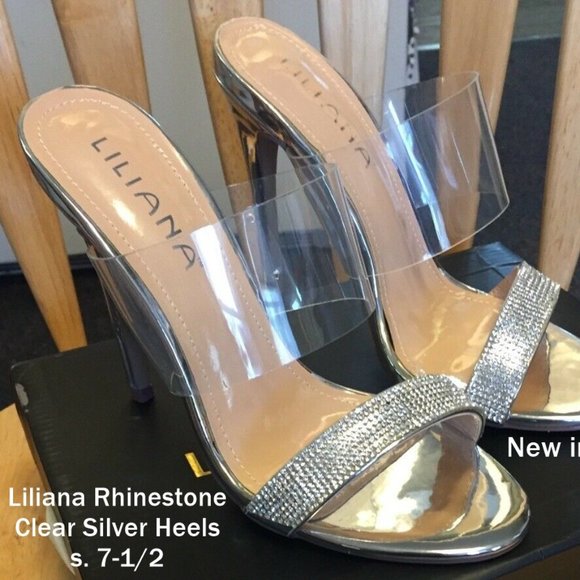 Liliana Shoes - Liliana Rhinestone Clear Silver Heels 7.5
